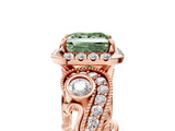 Rose gold Fancy Green Princess Cut Diamond Halo Ring with Milgrain Pavé Band and Four-Prong Setting_22