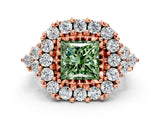 Rose gold Fancy Green Princess Cut Diamond Halo Ring with Pavé Band and Four-Prong Setting_17