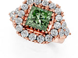Rose gold Fancy Green Princess Cut Diamond Halo Ring with Pavé Band and Four-Prong Setting_18