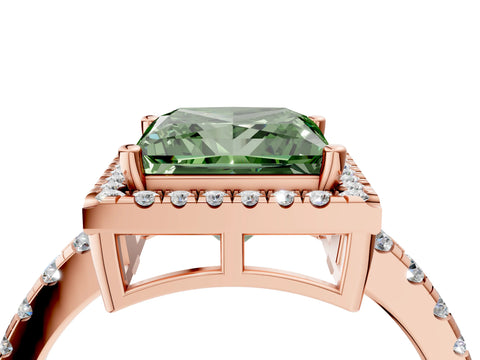 Rose gold Fancy Green Princess Cut Diamond Halo Ring with Pavé Band and Four-Prong Setting_4