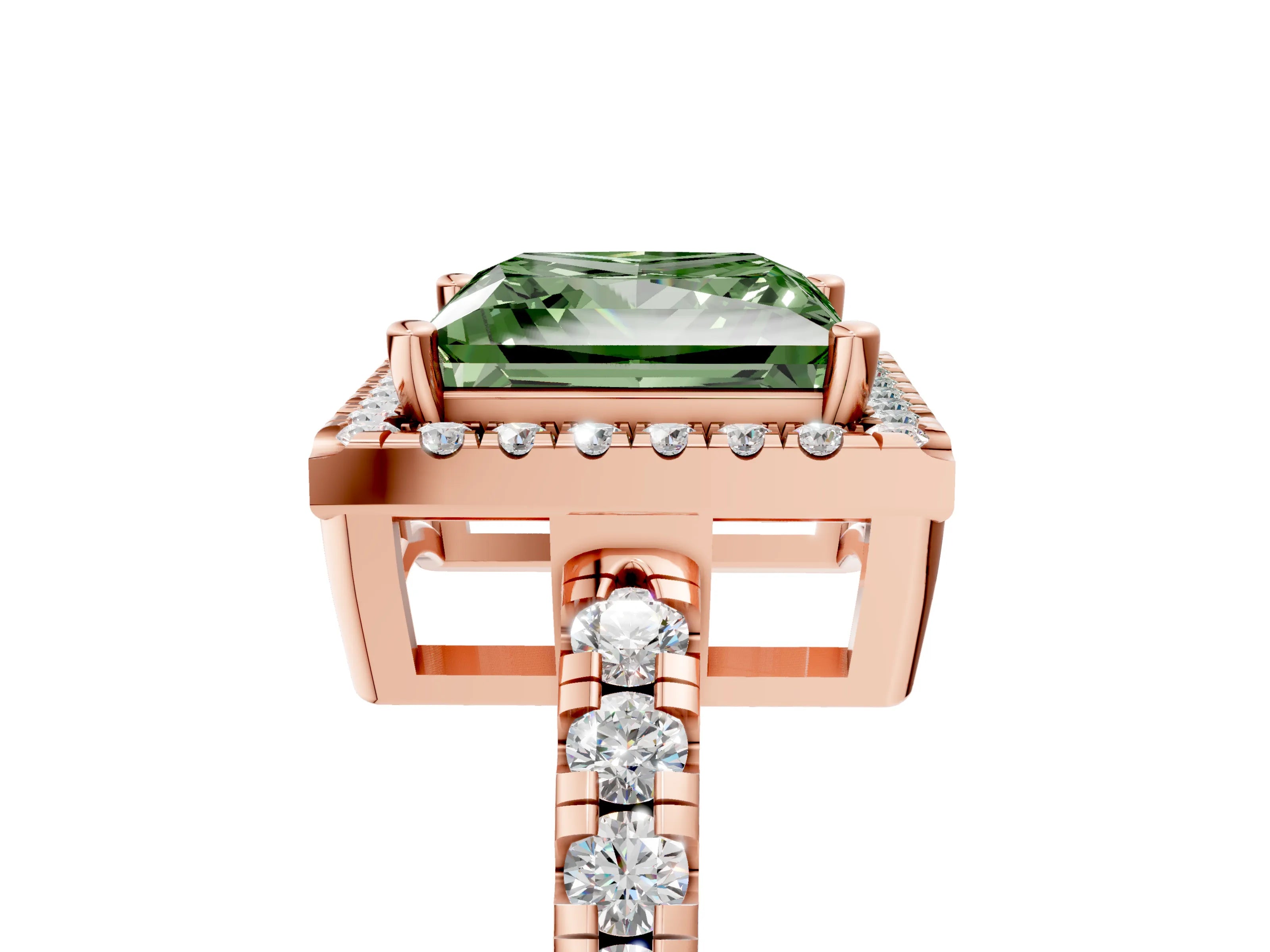 Rose gold Fancy Green Princess Cut Diamond Halo Ring with Pavé Band and Four-Prong Setting_5