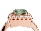 Rose gold Fancy Green Princess Cut Diamond Halo Ring with Pavé Band and Prong Setting_4