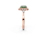 Rose gold Fancy Green Princess Cut Diamond Halo Ring with Pear Side Stones and Prong Setting_14