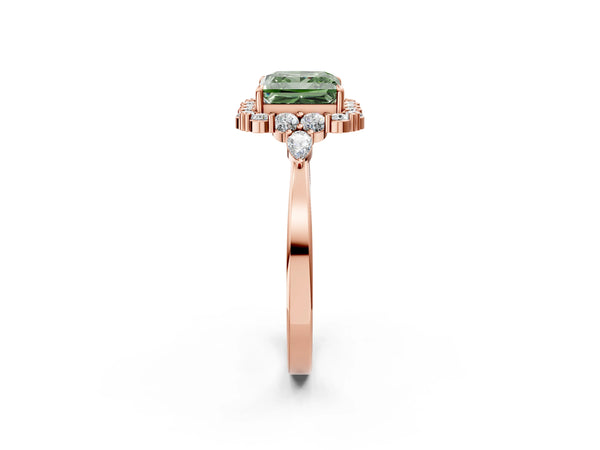 Rose Gold Princess Cut Halo Engagement Ring Setting for Fancy Green Center with Pear Accents