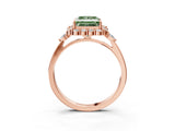 Rose gold Fancy Green Princess Cut Diamond Halo Ring with Pear Side Stones and Prong Setting_15