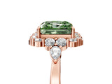 Rose gold Fancy Green Princess Cut Diamond Halo Ring with Pear Side Stones and Prong Setting_17