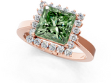 Rose gold Fancy Green Princess  Cut Diamond Halo Ring with Round Brilliant Halo and Solitaire Band_1