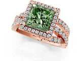 Rose gold Fancy Green Princess Cut Diamond Halo Ring with Round Split Shank and Prong Setting_37
