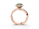 Rose gold Fancy Green Princess Cut Diamond Halo Ring with Round Split Shank and Prong Setting_39