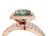 Rose gold Fancy Green Princess Cut Diamond Halo Ring with Round Split Shank and Prong Setting_40