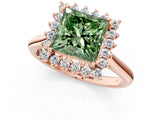 Rose gold Fancy Green Princess  Cut Diamond Halo Ring with Solitaire Band and Prong Setting_30