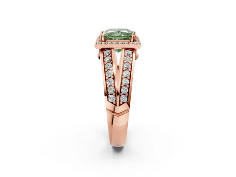 Rose gold Fancy Green Princess Cut Diamond Halo Ring with Split Shank Pavé Band and Four-Prong Setting_2