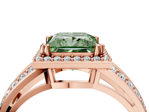 Rose gold Fancy Green Princess Cut Diamond Halo Ring with Split Shank Pavé Band and Four-Prong Setting_4
