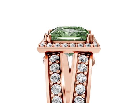 Rose gold Fancy Green Princess Cut Diamond Halo Ring with Split Shank Pavé Band and Four-Prong Setting_5