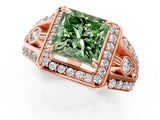 Rose gold Fancy Green Princess Cut Diamond Halo Ring with Split Shank and Bezel Accents and Four-Prong Setting_1