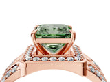 Rose gold Fancy Green Princess Cut Diamond Halo Ring with Split Shank and Bezel Accents and Four-Prong Setting_4