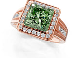 Rose gold Fancy Green Princess Cut Diamond Halo Ring with Split Shank and Bezel Accents and Prong Setting_1