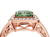 Rose gold Fancy Green Princess Cut Diamond Halo Ring with Split Shank and Bezel Accents and Prong Setting_4