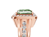 Rose gold Fancy Green Princess Cut Diamond Halo Ring with Split Shank and Bezel Accents and Prong Setting_5