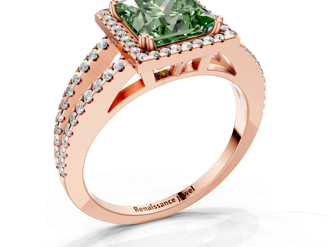 Rose gold Fancy Green Princess Cut Diamond Halo Split Shank Engagement Ring_39
