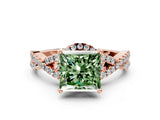 Rose gold Fancy Green Princess Cut Diamond  Halo Twist Band Solitaire Prong Setting Ring_24