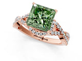Rose gold Fancy Green Princess Cut Diamond  Halo Twist Band Solitaire Prong Setting Ring_25