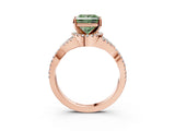 Rose gold Fancy Green Princess Cut Diamond  Halo Twist Band Solitaire Prong Setting Ring_27
