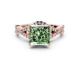 Rose gold Fancy Green Princess Cut Diamond  Halo Twist Band Solitaire Prong Setting Ring_42