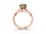 Rose gold Fancy Green Princess Cut Diamond  Halo Twist Band Solitaire Prong Setting Ring_45