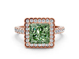 Rose gold Fancy Green Princess  Cut Diamond Milgrain Floral Halo Engagement Ring with Pavé Band_15