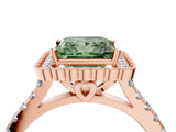 Rose gold Fancy Green Princess  Cut Diamond Milgrain Floral Halo Engagement Ring with Pavé Band_19