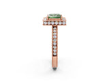 Rose gold Fancy Green Princess Cut Diamond Milgrain Halo Engagement Ring with Round Pavé Band and Prong Setting_14