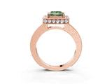 Rose gold Fancy Green Princess Cut Diamond Milgrain Halo Engagement Ring with Round Pavé Band and Prong Setting_15