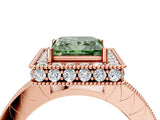 Rose gold Fancy Green Princess Cut Diamond Milgrain Halo Engagement Ring with Round Pavé Band and Prong Setting_16
