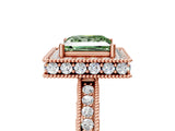 Rose gold Fancy Green Princess Cut Diamond Milgrain Halo Engagement Ring with Round Pavé Band and Prong Setting_17