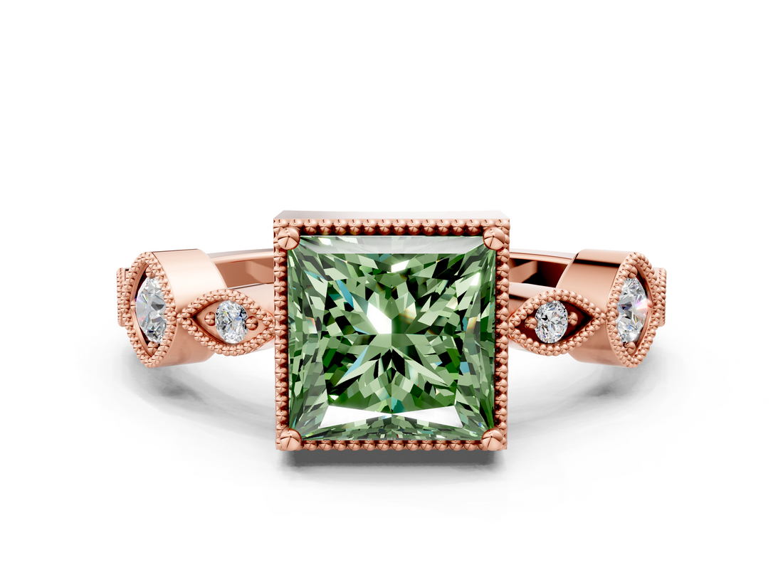 Rose gold Fancy Green Princess  Cut Diamond Milgrain Marquise Band with Prong Setting_3