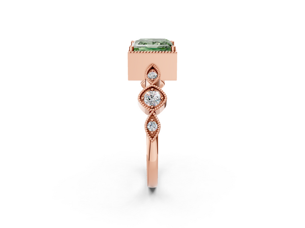 Rose gold Fancy Green Princess  Cut Diamond Milgrain Marquise Band with Prong Setting