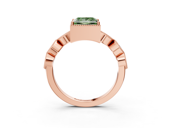 Rose gold Fancy Green Princess  Cut Diamond Milgrain Marquise Band with Prong Setting