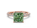 Rose gold Fancy Green Princess  Cut Diamond Pavé Band Ring with Four-Prong Setting