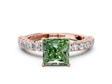 Rose gold Fancy Green Princess Cut Diamond Pavé Band Solitaire Ring with Prong Setting_17