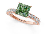Rose gold Fancy Green Princess Cut Diamond Pavé Band Solitaire Ring with Prong Setting_18
