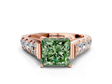 Rose gold Fancy Green Princess  Cut Diamond Pavé Band Solitaire with Four-Prong Setting_15