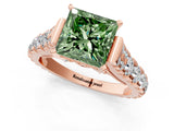 Rose gold Fancy Green Princess  Cut Diamond Pavé Band Solitaire with Four-Prong Setting_16