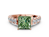 Rose gold Fancy Green Princess  Cut Diamond Pavé Band Solitaire with Four-Prong Setting_3