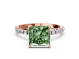 Rose gold Fancy Green Princess  Cut Diamond Pavé Band Solitaire with Four-Prong Setting_3