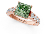 Rose gold Fancy Green Princess  Cut Diamond Pavé Band Solitaire with Four-Prong Setting_4