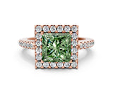 Rose gold Fancy Green Princess Cut Diamond Pavé Halo Ring with Four-Prong Setting_18