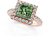 Rose gold Fancy Green Princess Cut Diamond Pavé Halo Ring with Four-Prong Setting_19