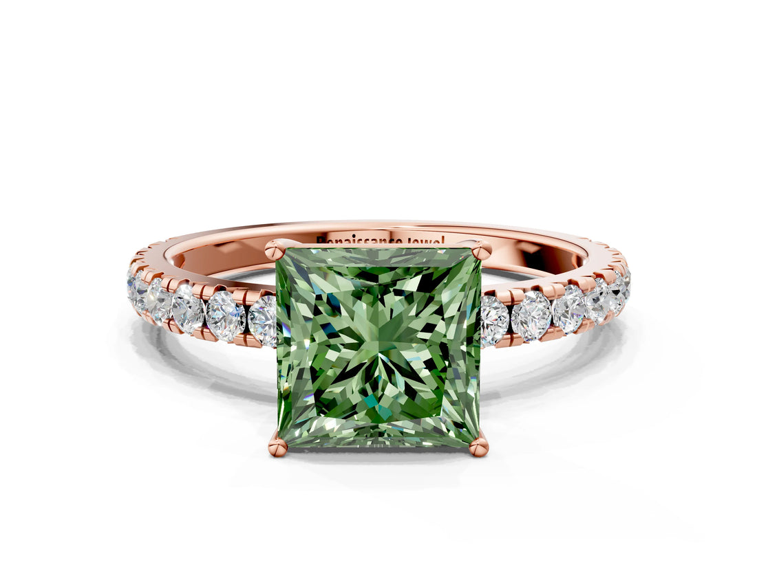 Rose gold Fancy Green Princess Cut Diamond Pavé Solitaire Engagement Ring with Four-Prong Setting_17