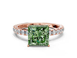 Rose gold Fancy Green Princess Cut Diamond Pavé Solitaire Engagement Ring with Four-Prong Setting_17